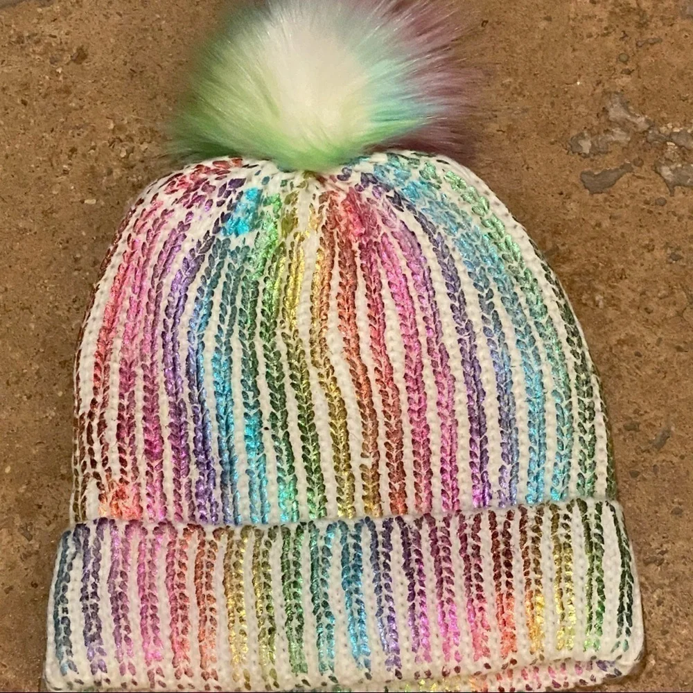 CHILDREN’S PLACE Colorful Metallic Pom Pom Beanie Size L/XL